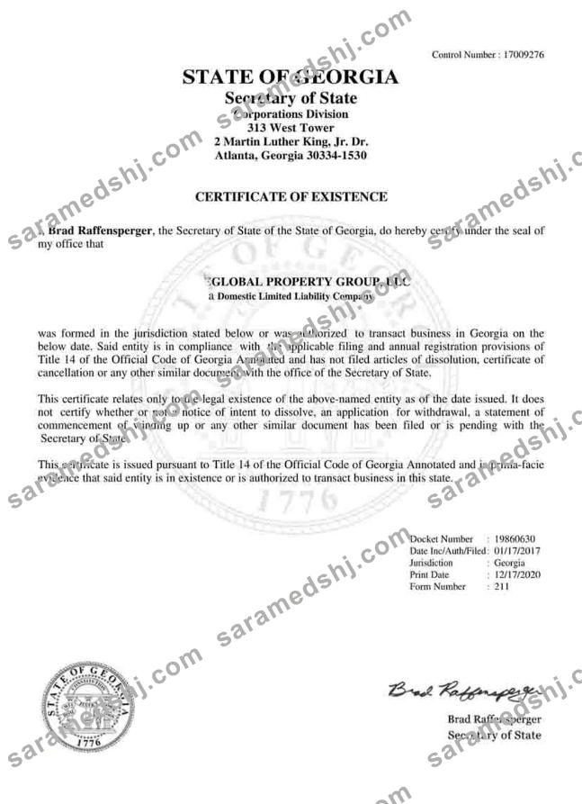USA Georgia certificate of good standing